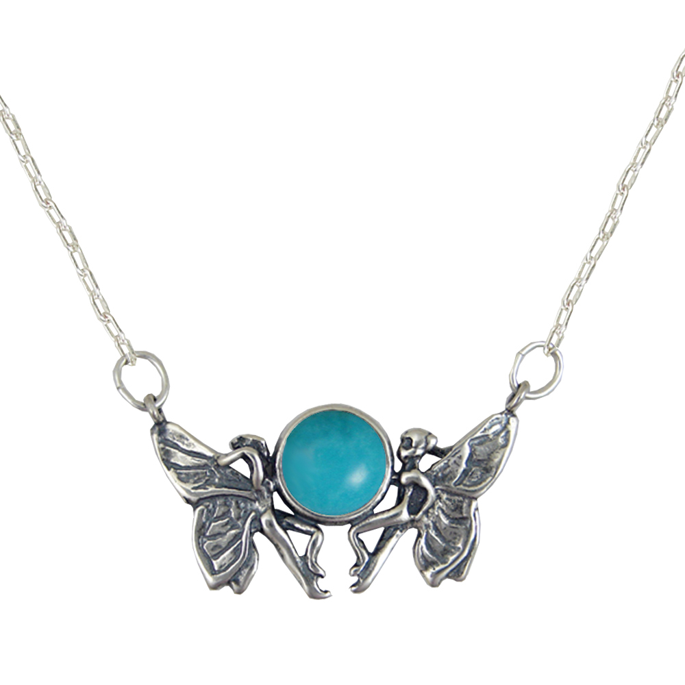 Sterling Silver Pair of Fairies Necklace With Turquoise